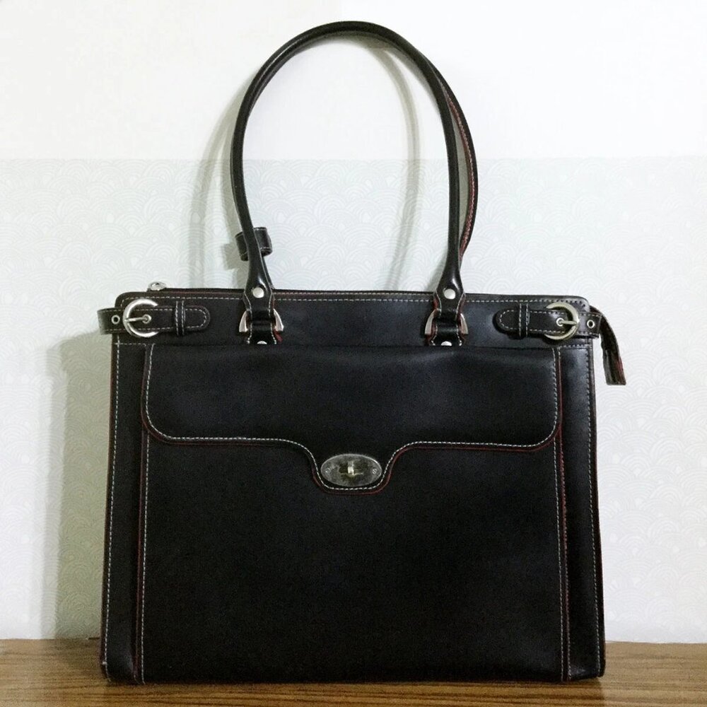 McKlein Winnetka Black Leather Briefcase, Black Laptop Bag, Women's Briefcase
